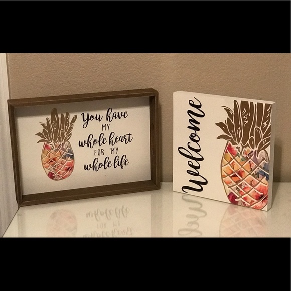 Welcome Gold Pineapple Wall Sign & Wooden Tray Set - Picture 2 of 7